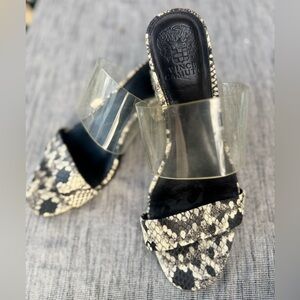 Vince Camuto Snakeskin Heeled Sandals Black and White